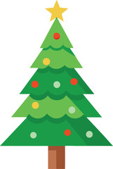 Stylized Christmas Tree Illustration with Star Topper and Colorful Ornaments