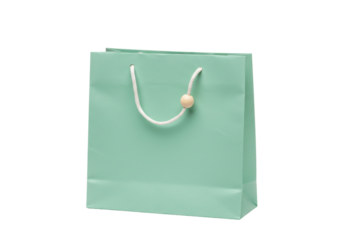 Isolated trendy light green paper gift bag for branding or marketing projects, cutout