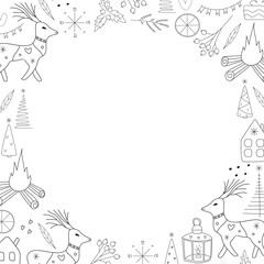 Obraz premium Line art Christmas doodle frame