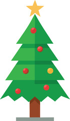 Stylized Christmas Tree Illustration with Star Topper and Colorful Ornaments