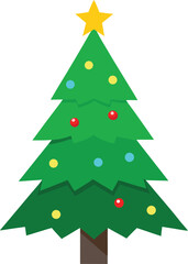 Stylized Christmas Tree Illustration with Star Topper and Colorful Ornaments