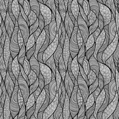 Hand drawn black and white boho chic tribal ethnic seamless pattern, textile texture and ornate motif, mixed media design for fabric, wallpaper, wrapping paper, fashion prints and decorative art 