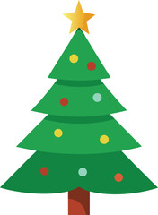 Stylized Christmas Tree Illustration with Star Topper and Colorful Ornaments