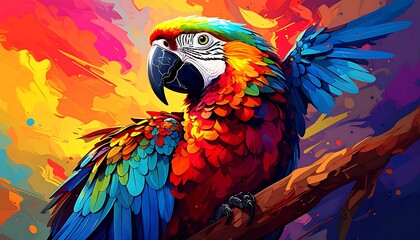 Obraz premium Vibrant Parrot in Abstract Colorful Artwork