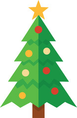 Stylized Christmas Tree Illustration with Star Topper and Colorful Ornaments