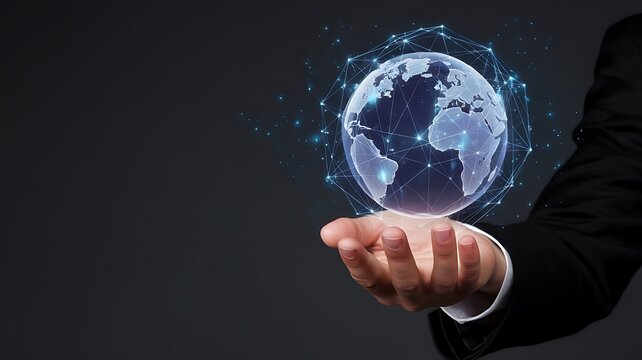 Futuristic Holographic Earth Globe with Glowing Connections Representing Global Communication, Technology and Virtual World Innovation - Powered by Adobe