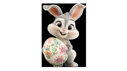 easter bunny with easter egg on white and black background