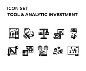Tools and Analytic Investment solid tyle icons collection for mobile concept and web apps design. 
Investment of business and strategy stock market related vector.