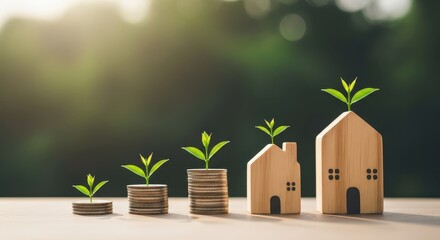 Money growth concept with house and plant, representing investment and finance