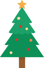 Stylized Christmas Tree Illustration with Star Topper and Colorful Ornaments