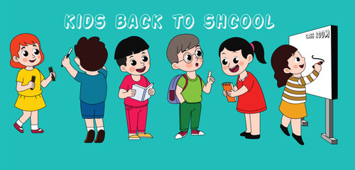 group of people holding a banner/ kids back to school