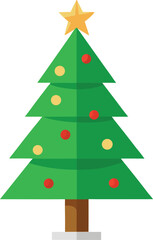 Stylized Christmas Tree Illustration with Star Topper and Colorful Ornaments