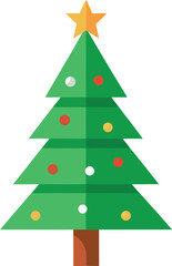 Stylized Christmas Tree Illustration with Star Topper and Colorful Ornaments