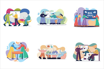 Naklejka premium Business people activities set flat illustration 