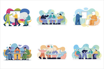 Naklejka premium Business people activities set flat illustration 