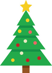 Stylized Christmas Tree Illustration with Star Topper and Colorful Ornaments