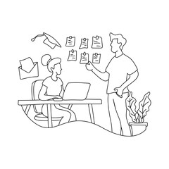 Line Art Illustration of Collaborative Teamwork and Project Planning