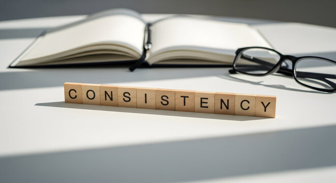 Plan for success with consistency using notebook and glasses for focus