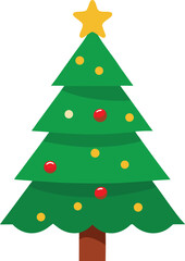 Stylized Christmas Tree Illustration with Star Topper and Colorful Ornaments