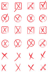 Cross Mark Icons Set, Hand Drawn Icons Collection, Red, Symbol, Isolated, Icons Drawn with Different Brushes, No, EPS 10, Vector