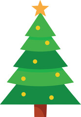 Stylized Christmas Tree Illustration with Star Topper and Colorful Ornaments