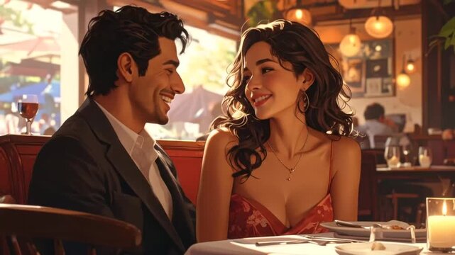 Romantic Dinner: Couple Enjoying Meal Together at Restaurant