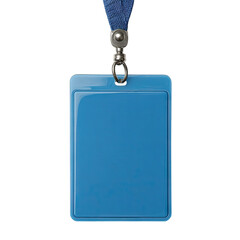 Empty blue identification badge on lanyard