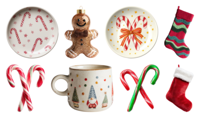 PNG Festive holiday decorations collection, element set on transparent background