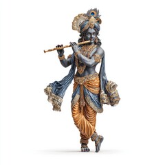 Fototapeta premium Krishna playing flute at festival indian temple sculpture art spiritual environment close-up view