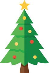 Stylized Christmas Tree Illustration with Star Topper and Colorful Ornaments
