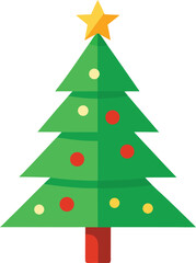 Stylized Christmas Tree Illustration with Star Topper and Colorful Ornaments
