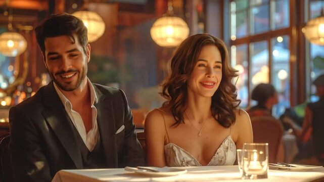 Romantic Dinner: Smiling Couple Enjoying Date Night at Restaurant