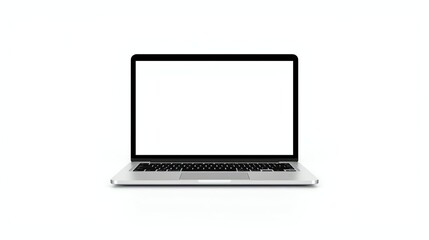 Modern laptop with blank screen centered on white background, ideal for web design, presentations, mockups, and technology-related promotional materials.