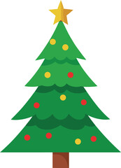 Stylized Christmas Tree Illustration with Star Topper and Colorful Ornaments