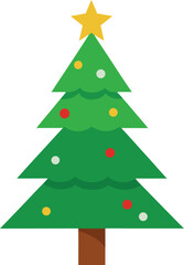 Stylized Christmas Tree Illustration with Star Topper and Colorful Ornaments
