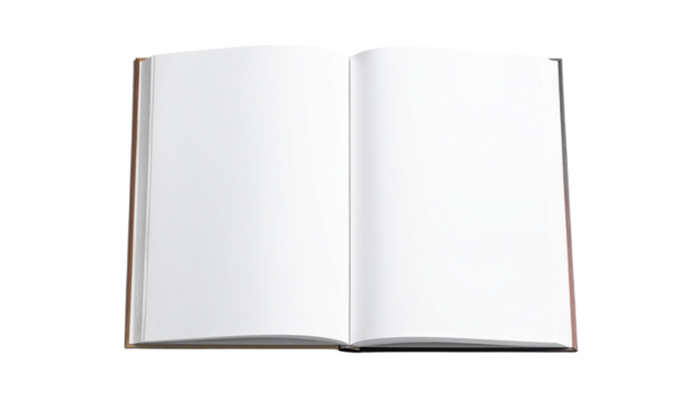 A blank open book with new pages sits isolated on a clean white background