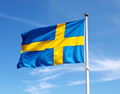Swedish flag waving in a clear blue sky