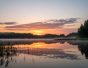 Obraz premium Sunrise over a calm lake