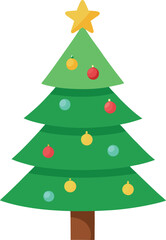 Stylized Christmas Tree Illustration with Star Topper and Colorful Ornaments