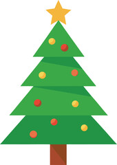 Stylized Christmas Tree Illustration with Star Topper and Colorful Ornaments