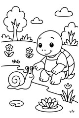 Naklejka premium Friendly Turtle and Snail Coloring page