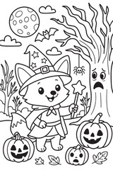 Halloween Fox Witch Coloring Page