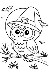 Halloween Owl Witch Coloring Page
