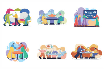 Naklejka premium Business people activities set flat illustration 