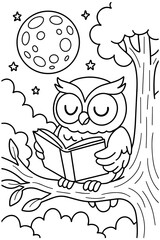 Wise Owl Reading At Night Coloring page