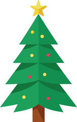 Stylized Christmas Tree Illustration with Star Topper and Colorful Ornaments