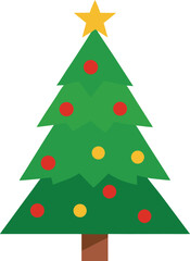 Stylized Christmas Tree Illustration with Star Topper and Colorful Ornaments