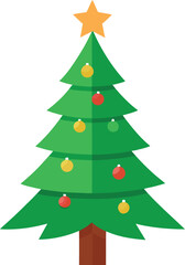 Stylized Christmas Tree Illustration with Star Topper and Colorful Ornaments