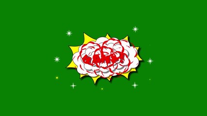 Haha! retro pop art comic word, clouds floating in the sky, cartoon-style text animation, star blinking, smoke, splash, colorful comic book speech on a green screen background for creative design. 4K - Powered by Adobe