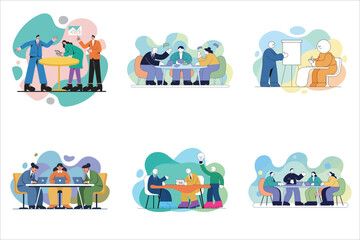 Naklejka premium Business people activities set flat illustration 